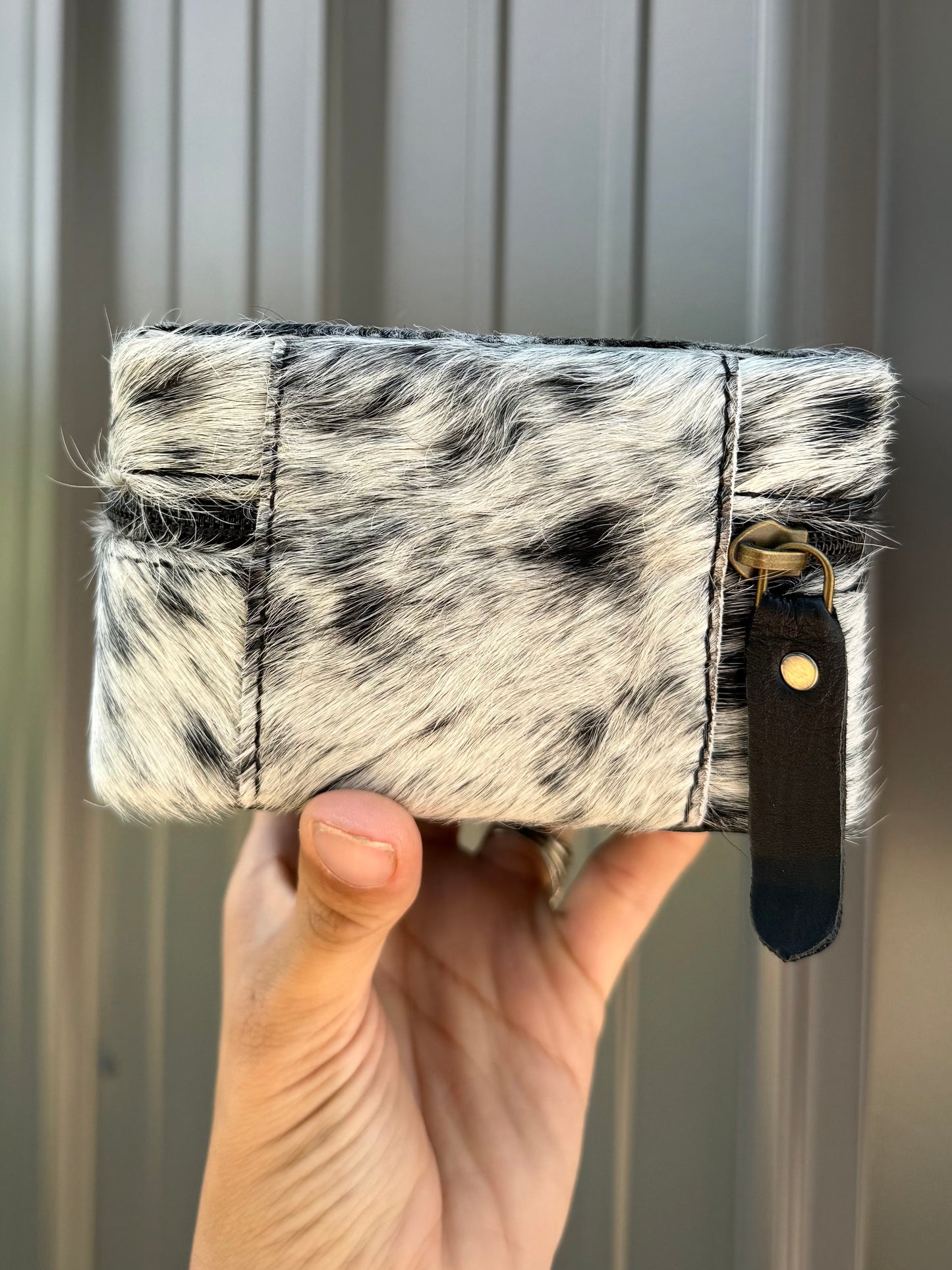 Black Speckled Cowhide Square Jewelry Zipper Box