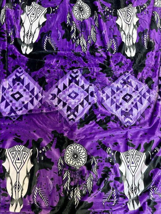 PREORDER Purple Aztec Cow Skull Queen Blanket