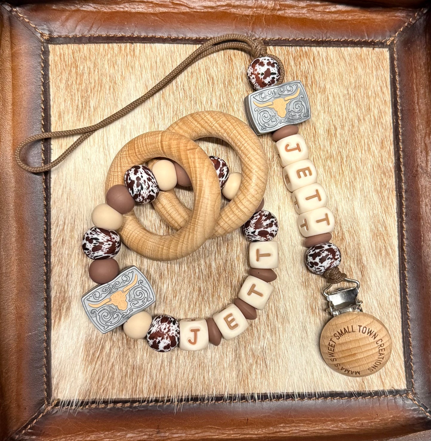 Brown Camo Belt Buckle Teether Set With Name
