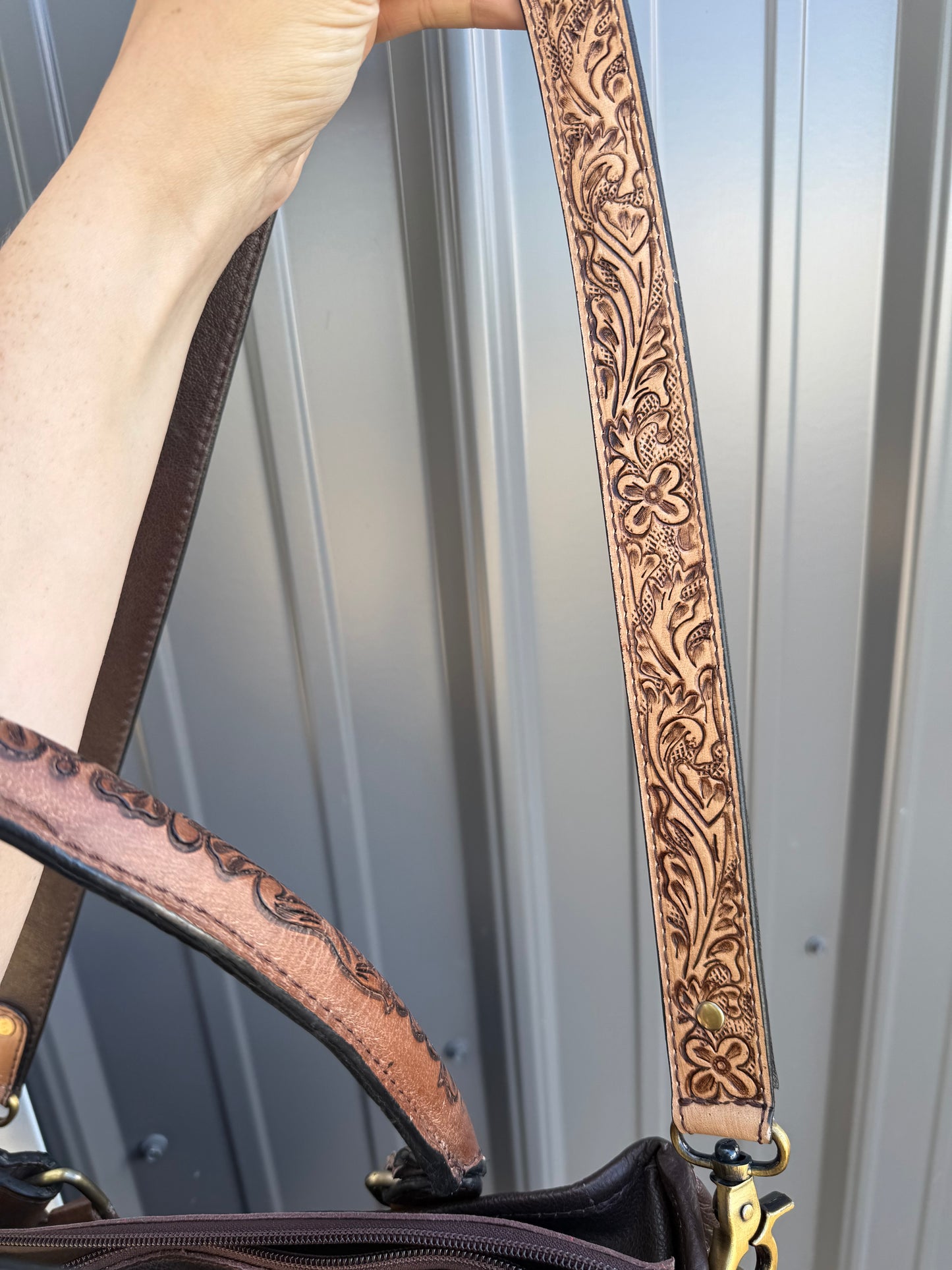 Brown Tooled Genuine Cowhide Highland Cow Purse with Crossbody