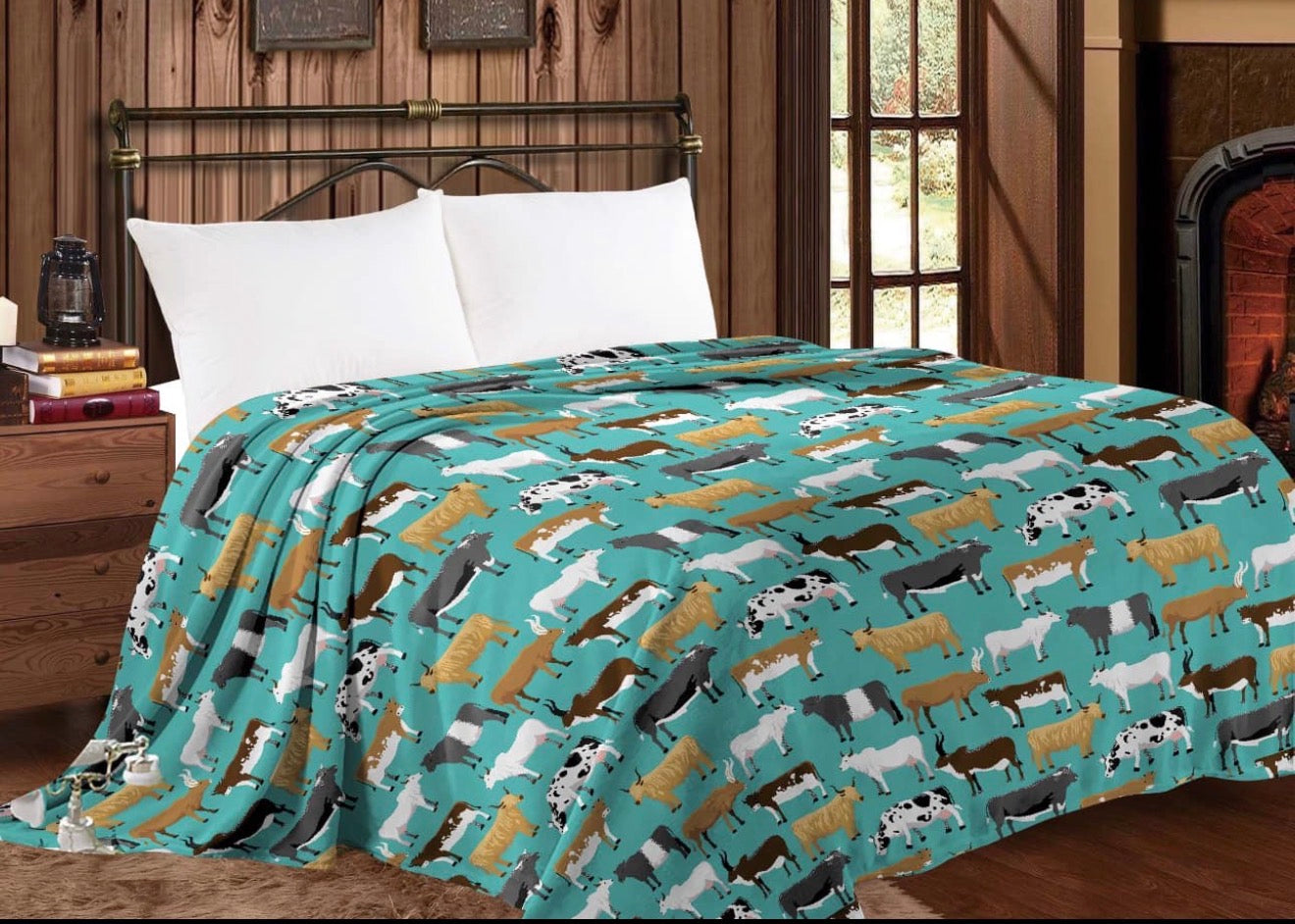 Queen Cows Turquoise Blanket Thinner Style