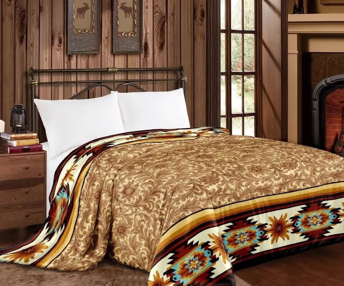 Tooled Leather Aztec Super Plush King Blanket