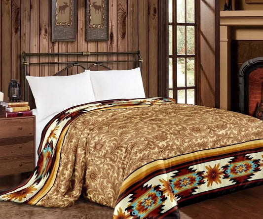 Tooled Leather Aztec Super Plush King Blanket