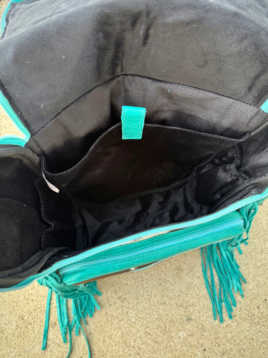 Turquoise Leather Cowhide Backpack / Diaper Bag