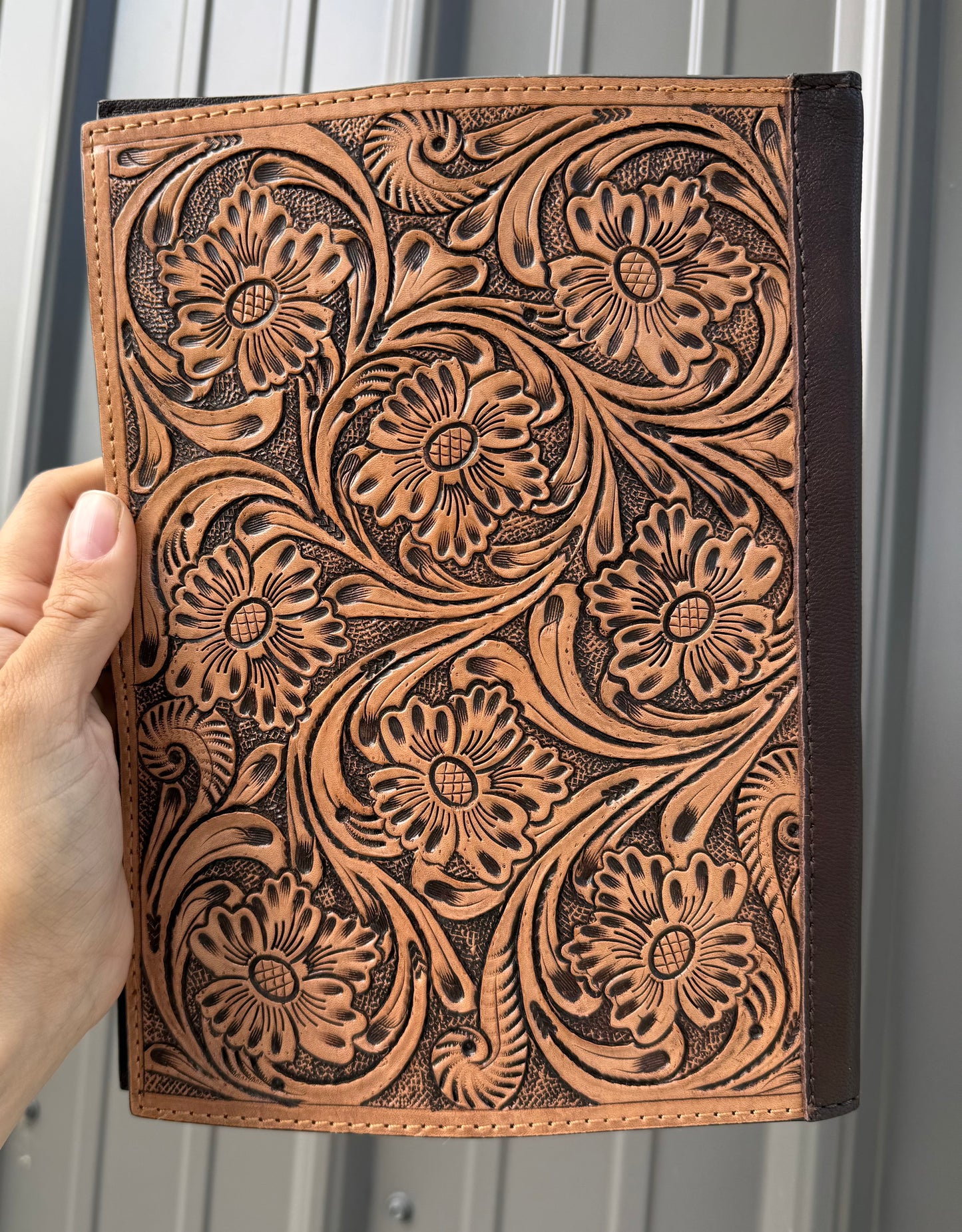 Genuine Cowhide Tooled Leather Bible Cover