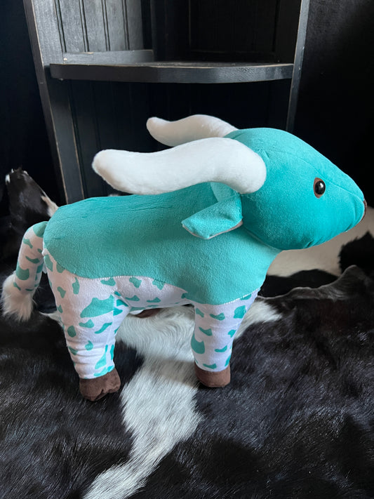 Turquoise and Cow Print long Horn Plushie