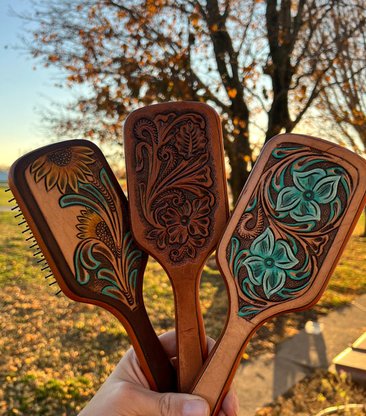 Tooled Leather Hairbrush