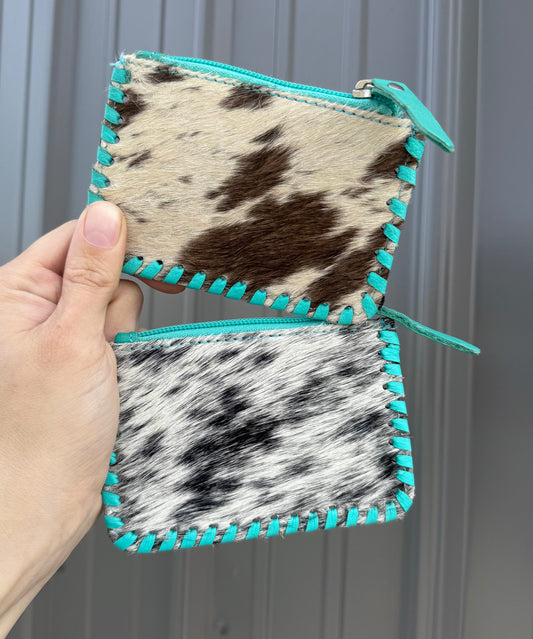 Turquoise Tooled Cowhide Tooled Leather Zipper Pouch
