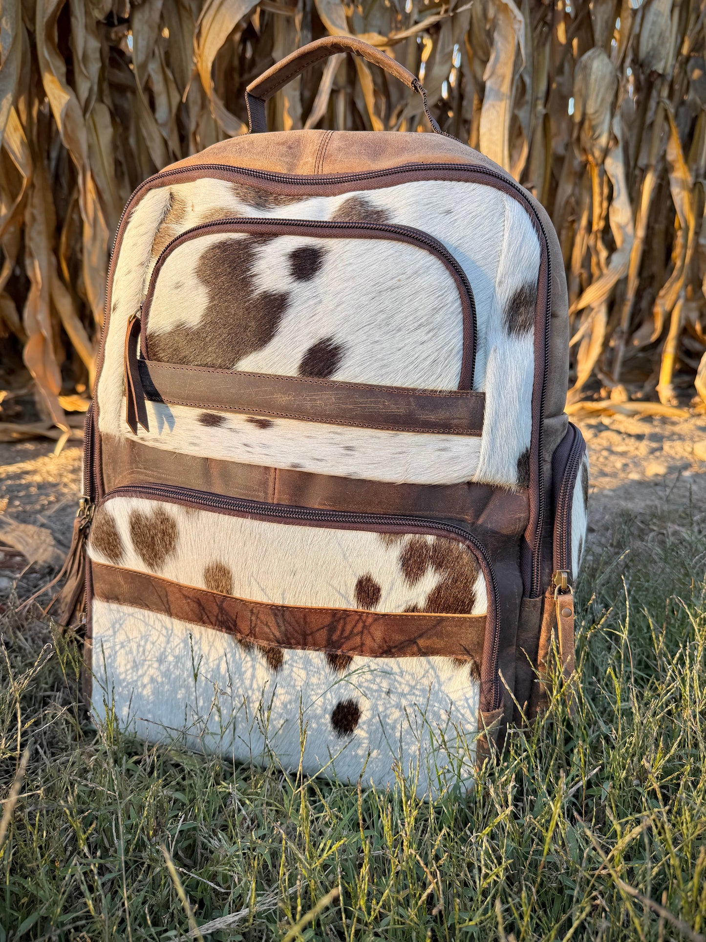 Genuine Brown Cowhide Backpack / Diaper Bag