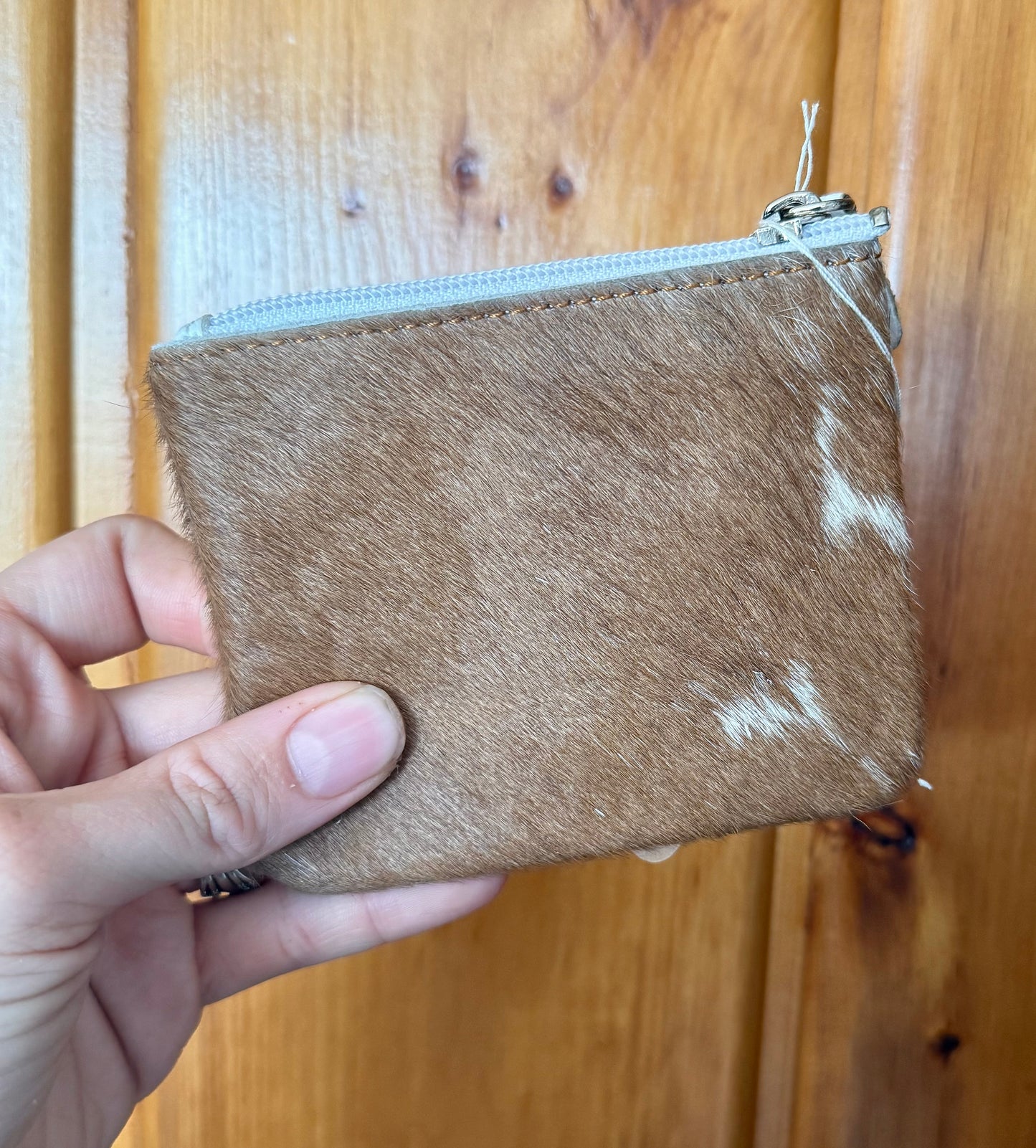 Light Brown and White Cowhide Coin Purse