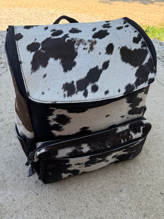 Black Leather Black & White Cowhide Backpack / Diaper Bag