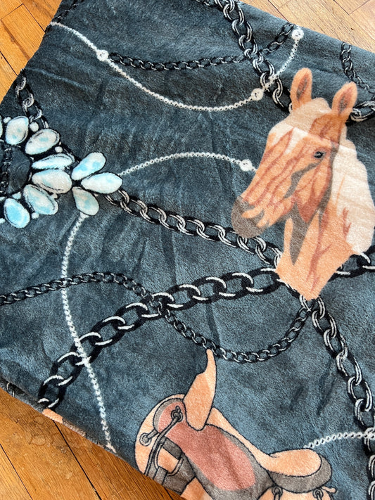 Western Saddle Up Horse Twin Blanket