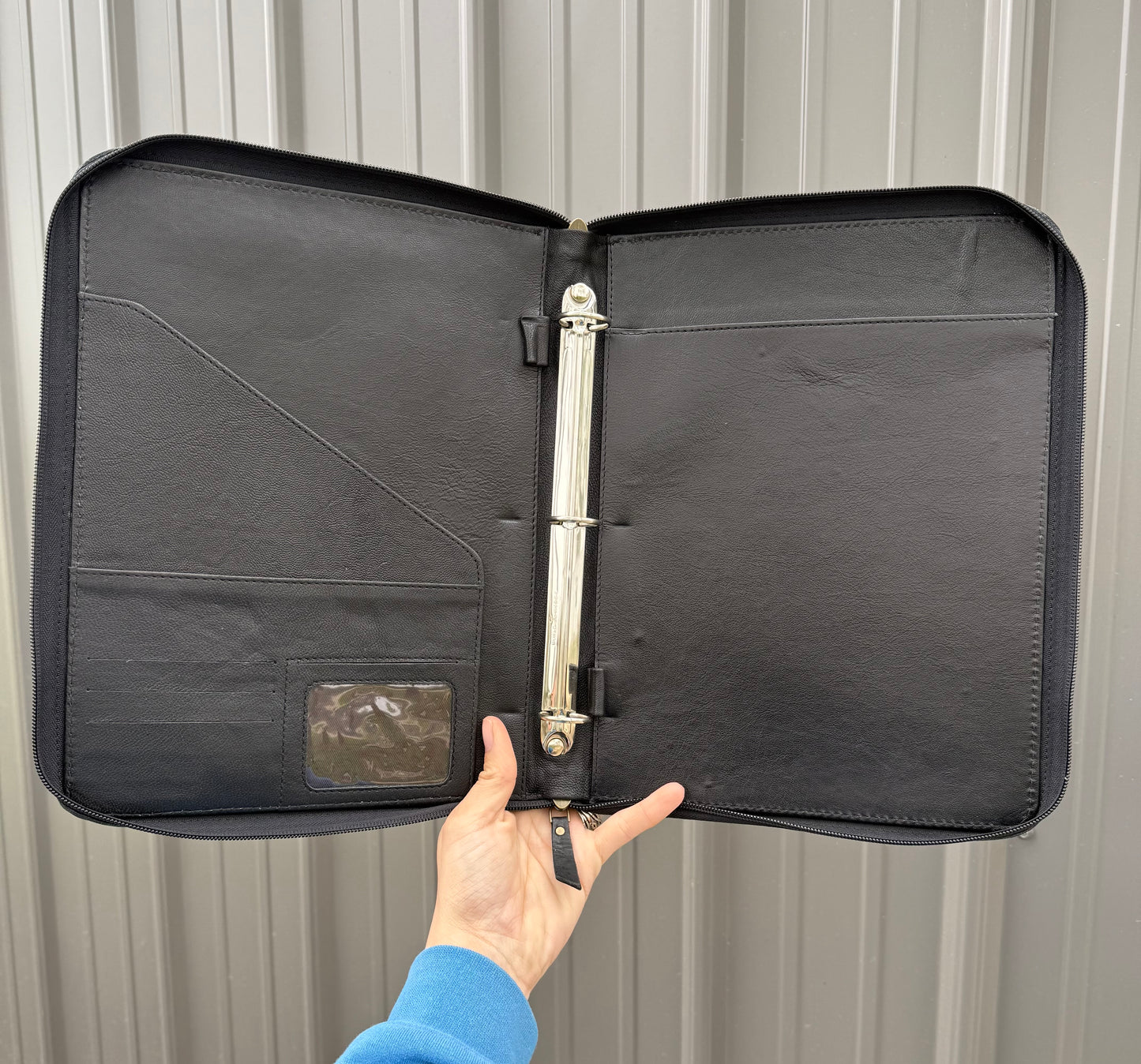 Black Tooled Leather Binder Planner Tooled Leather Cowhide with Crossbody Strap