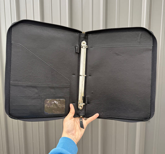 Black Tooled Leather Binder Planner Tooled Leather Cowhide with Crossbody Strap