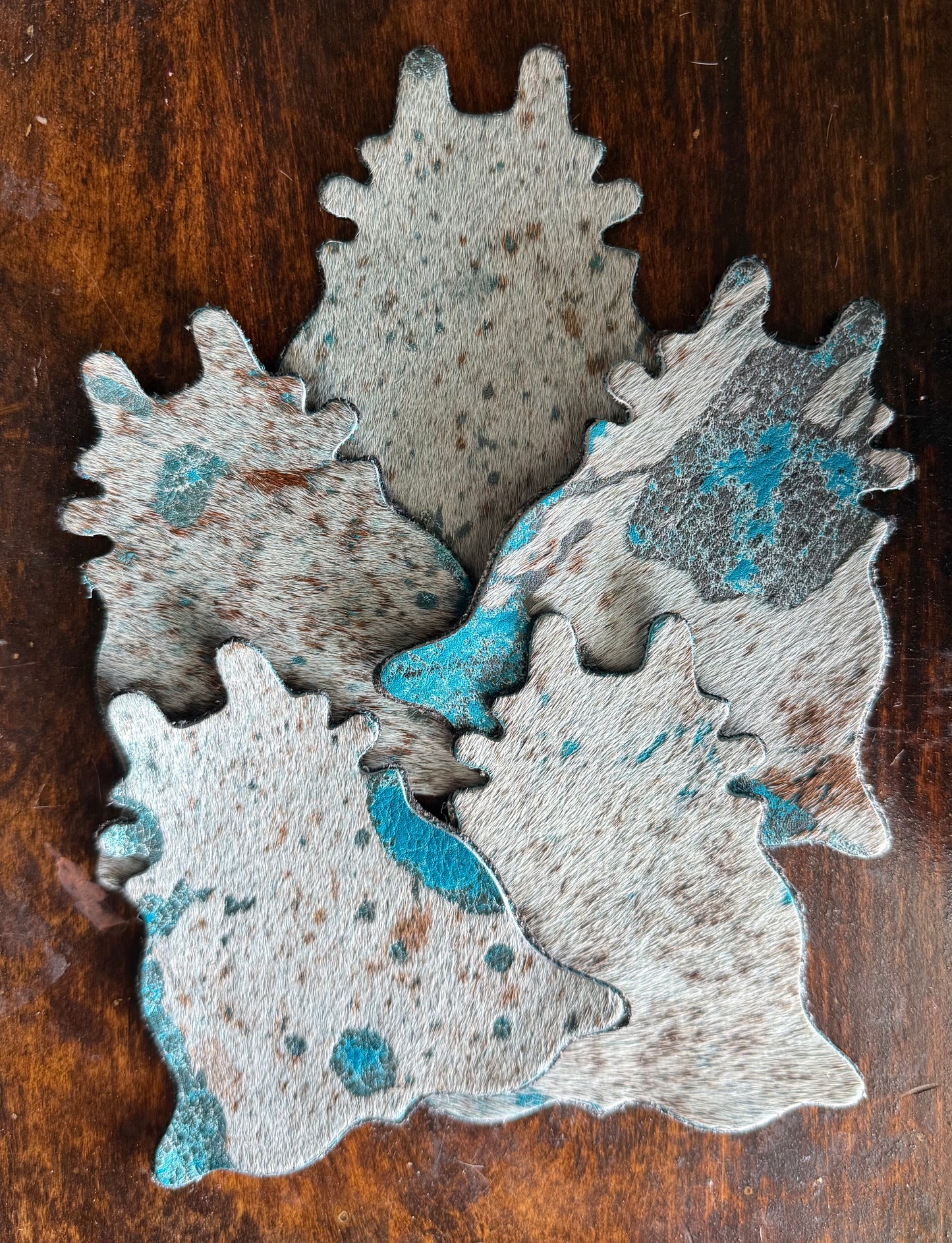 Turquoise Acid Wash Genuine Cowhide Rug Coaster