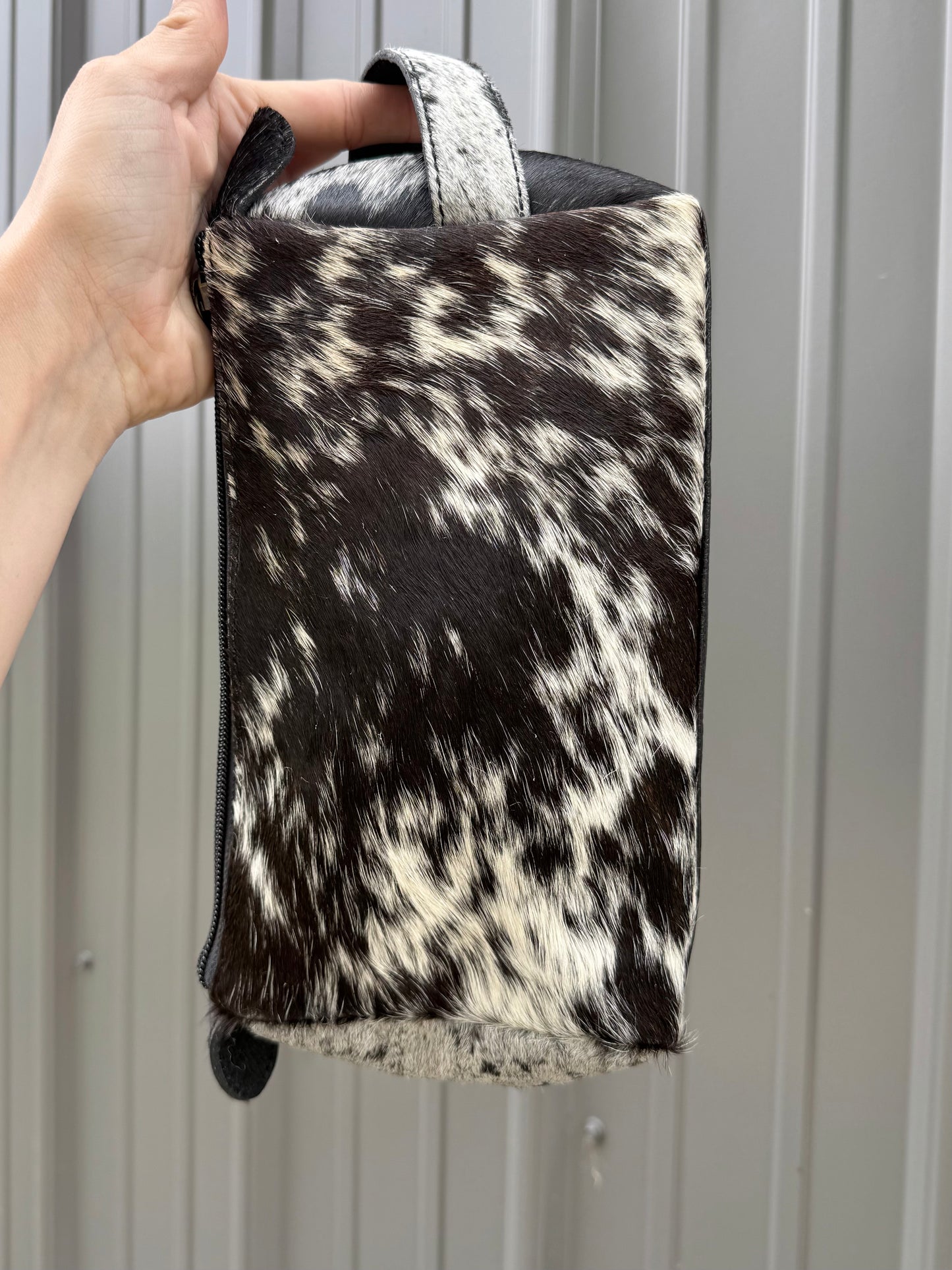 Black Cowhide Makeup Cosmetic Bag
