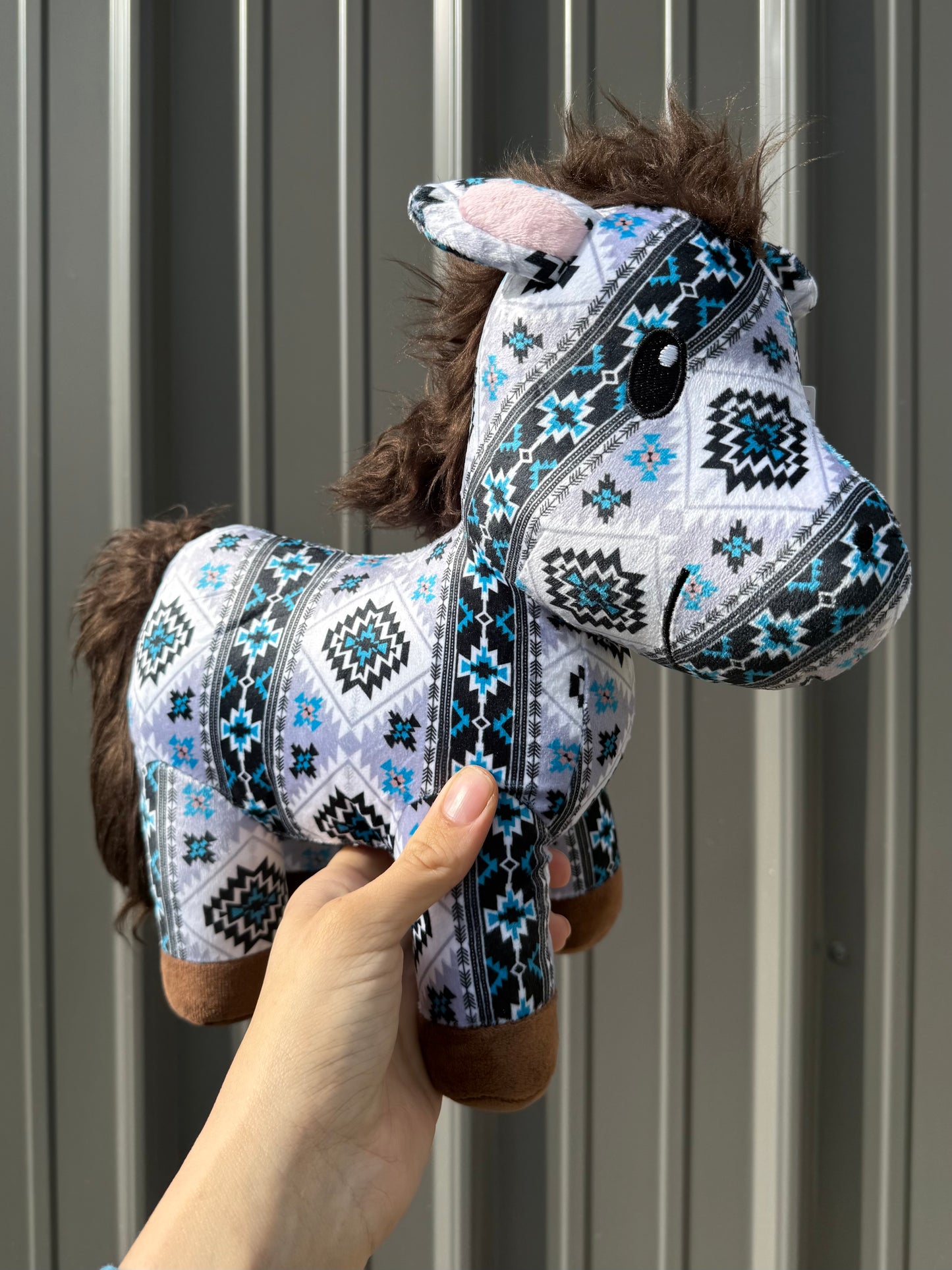 Blue / Black/ White Aztec Horse Plushie