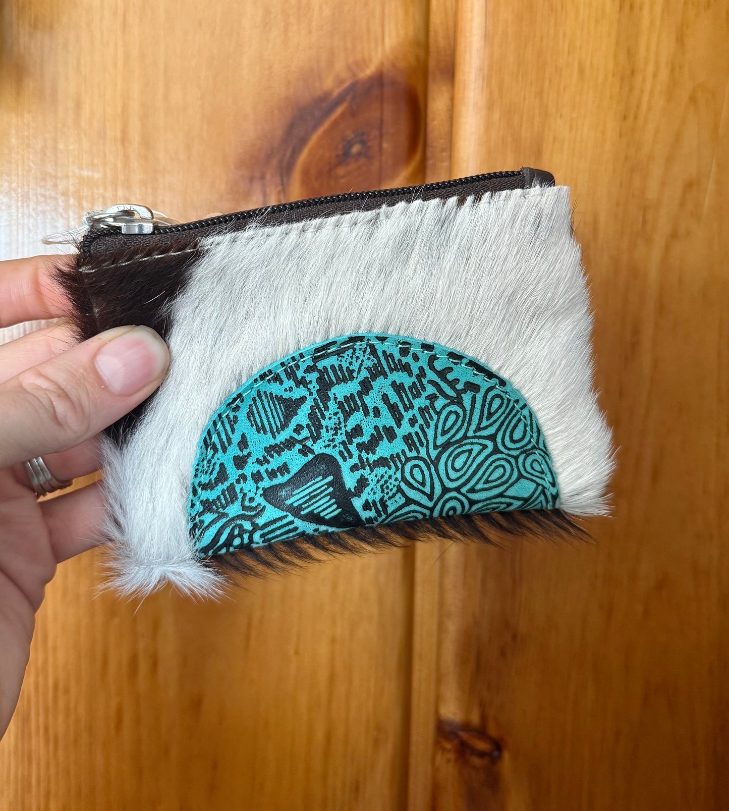 Turquoise Patch Cowhide Coin Purse
