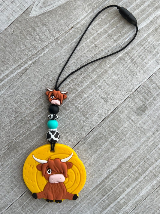 Highland Cow black Cow Print & Turquoise Car Dangle