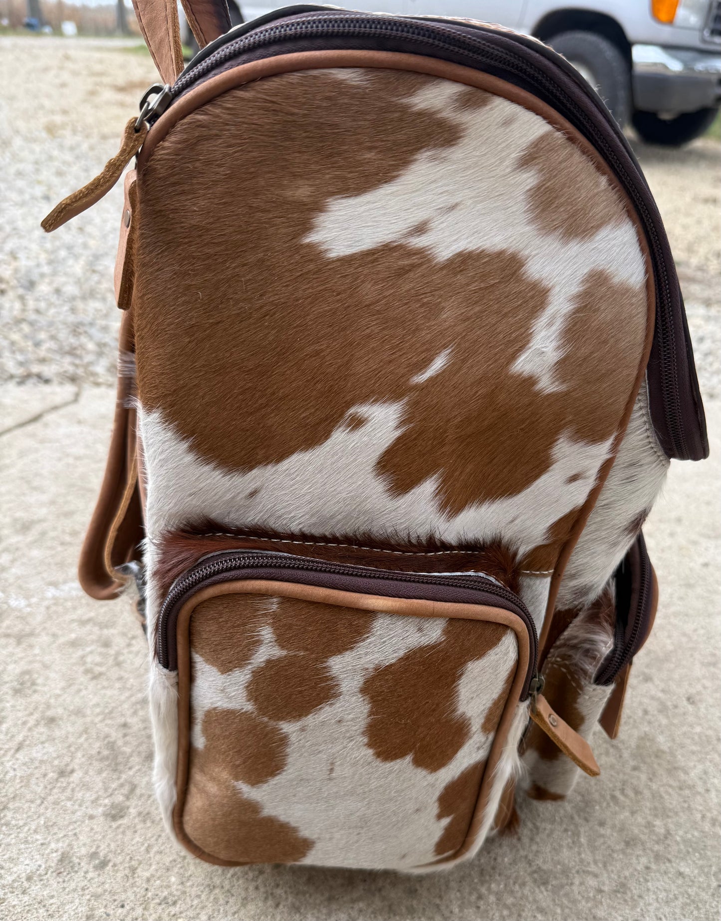 Tooled Leather Brown Cowhide Backpack / Diaper Bag
