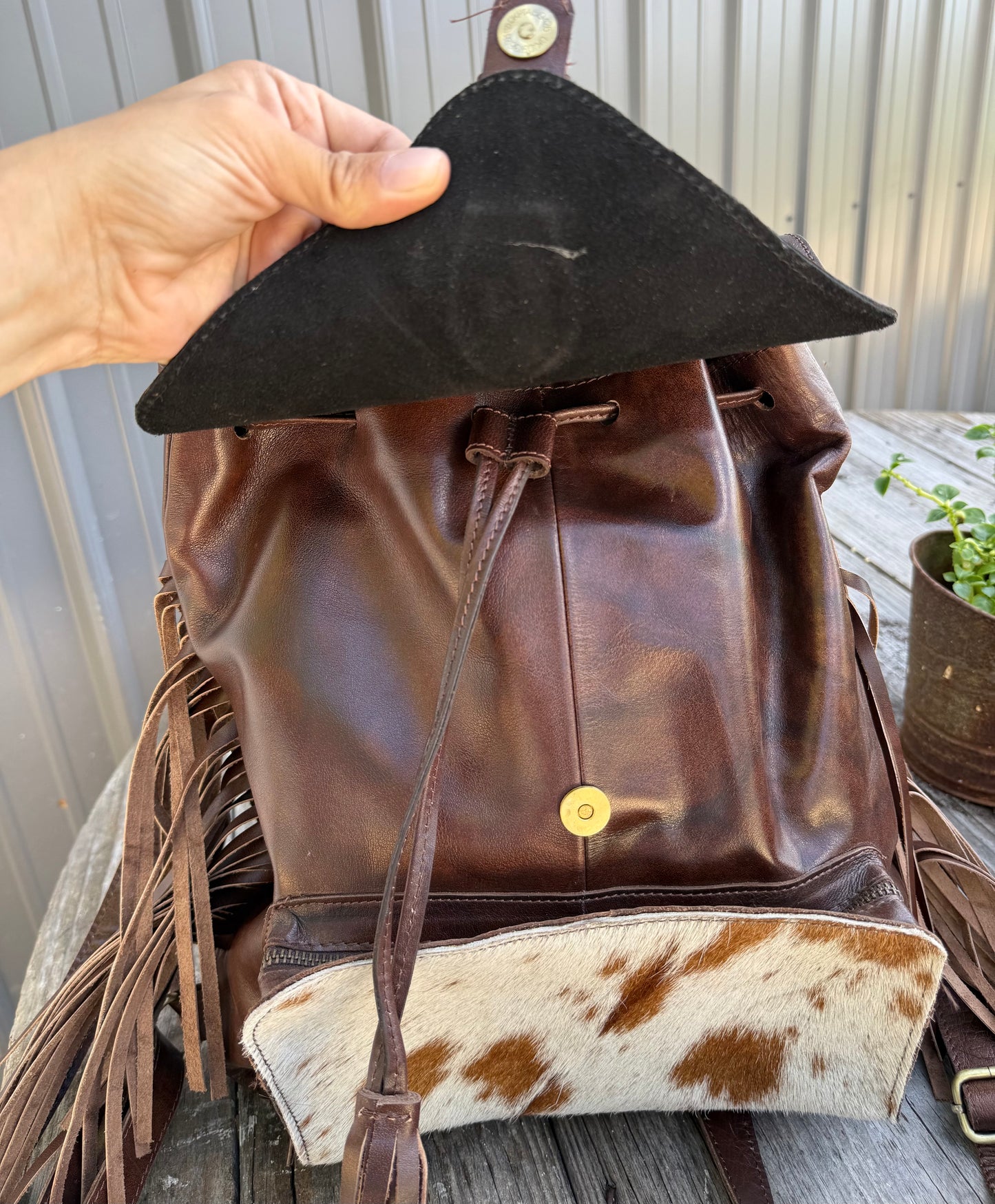 Genuine Tooled Leather Cowhide Backpack / Diaper Bag