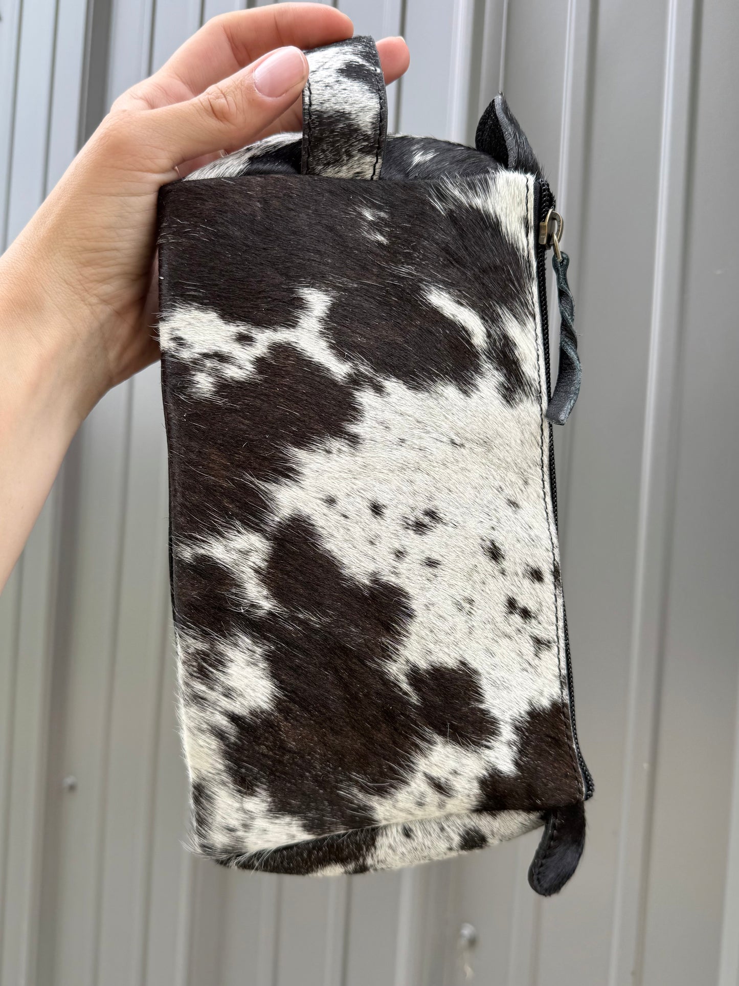 Black Cowhide Makeup Cosmetic Bag