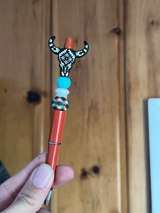 Serape Aztec Black Cow Skull Pen