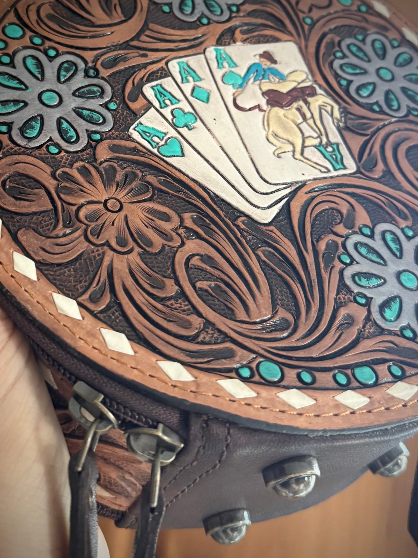 Tooled Leather and Canteen Crossbody Purse