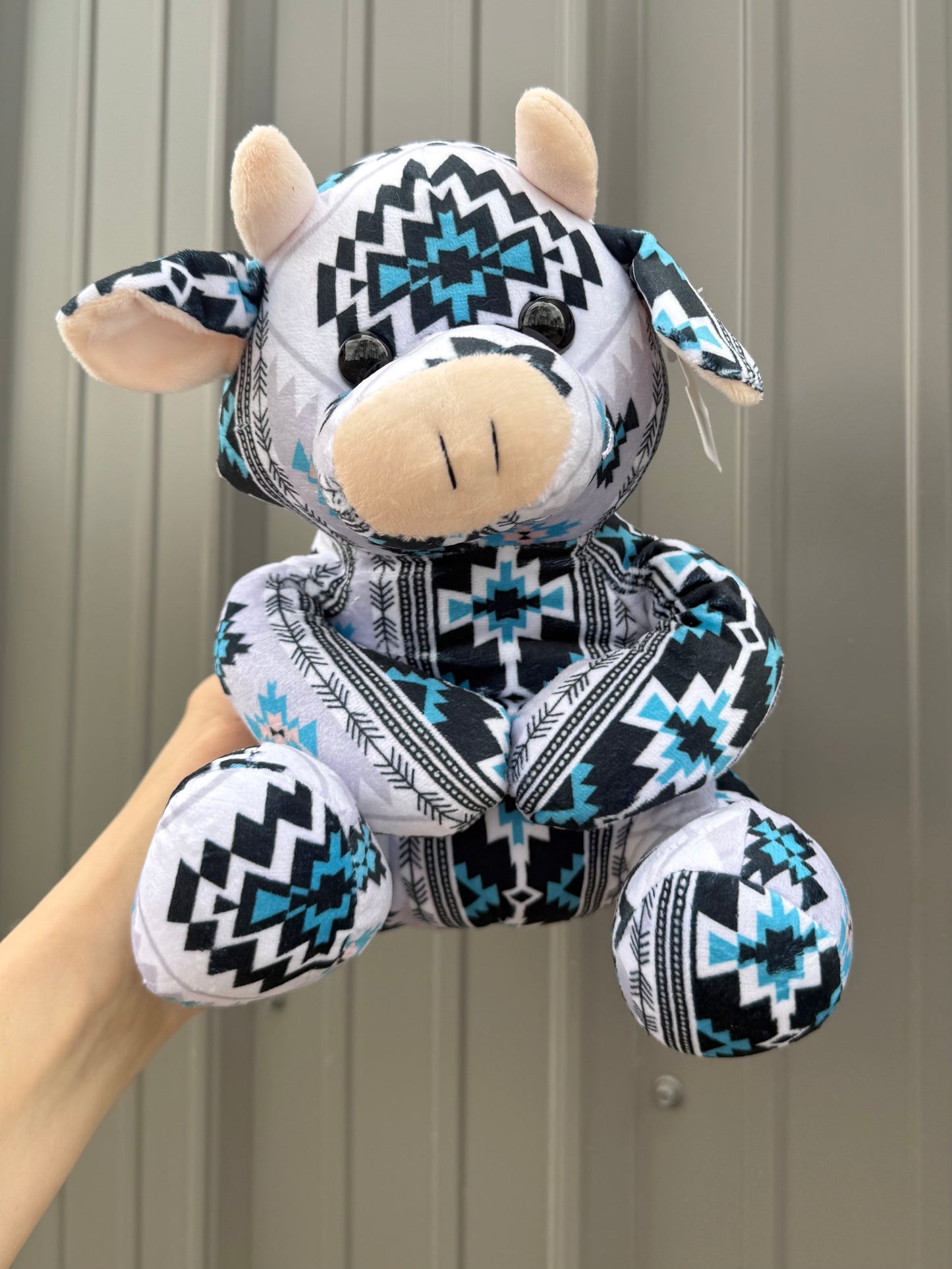 Blue and Black Aztec Sitting Cow Plushie