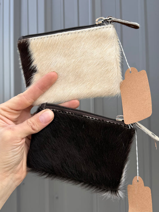 Turquoise Patch Cowhide Zipper Pouch