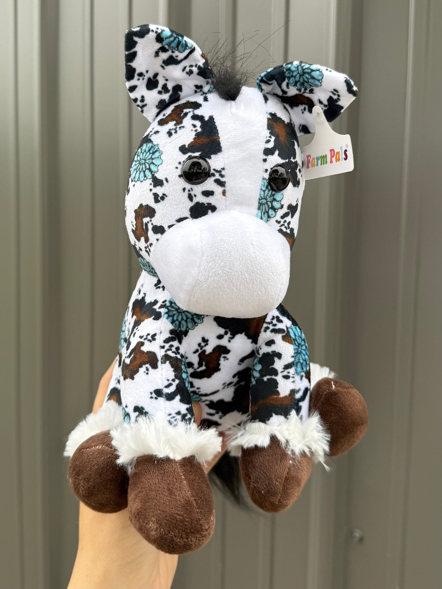 Brown Cowhide Turquoise Concho Sitting Horse Plushie