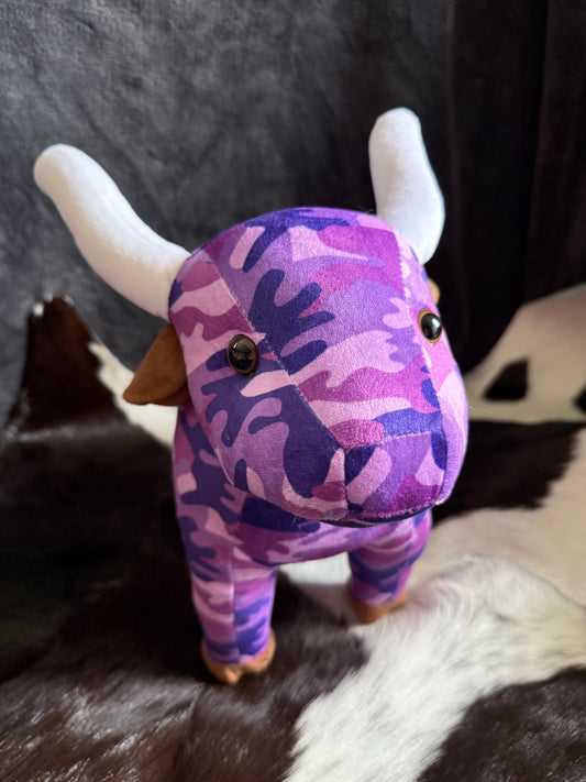 Purple Camo Long Horn Cow Plushie