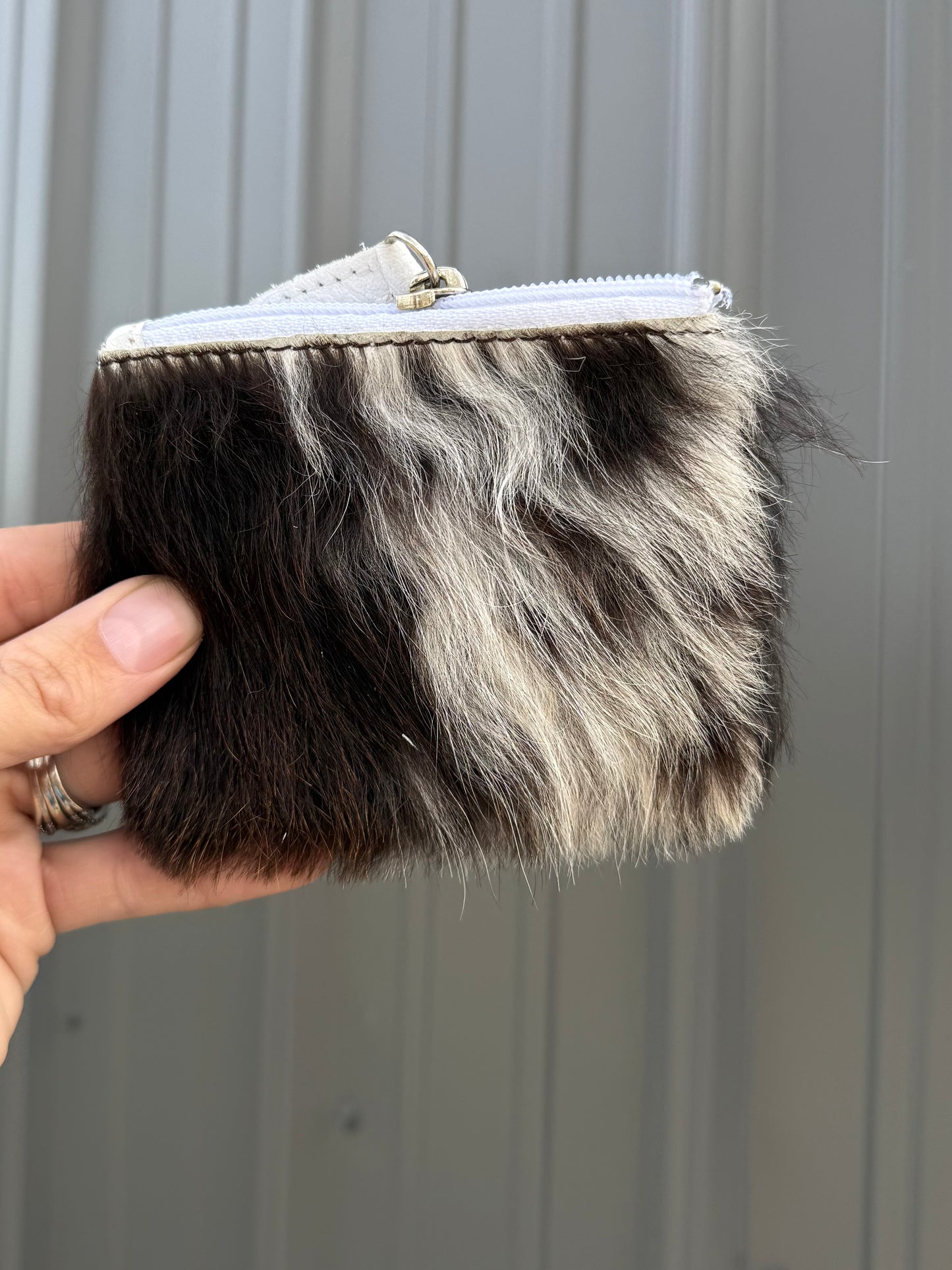 Long Hair Black and White Cowhide Coin Purse