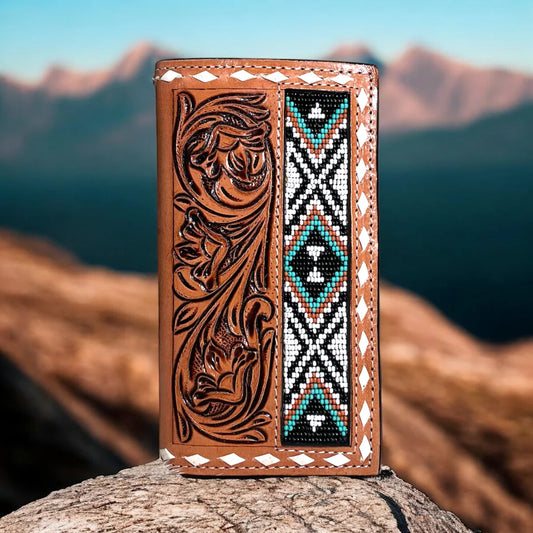 Men’s Beaded Tooled Wallet
