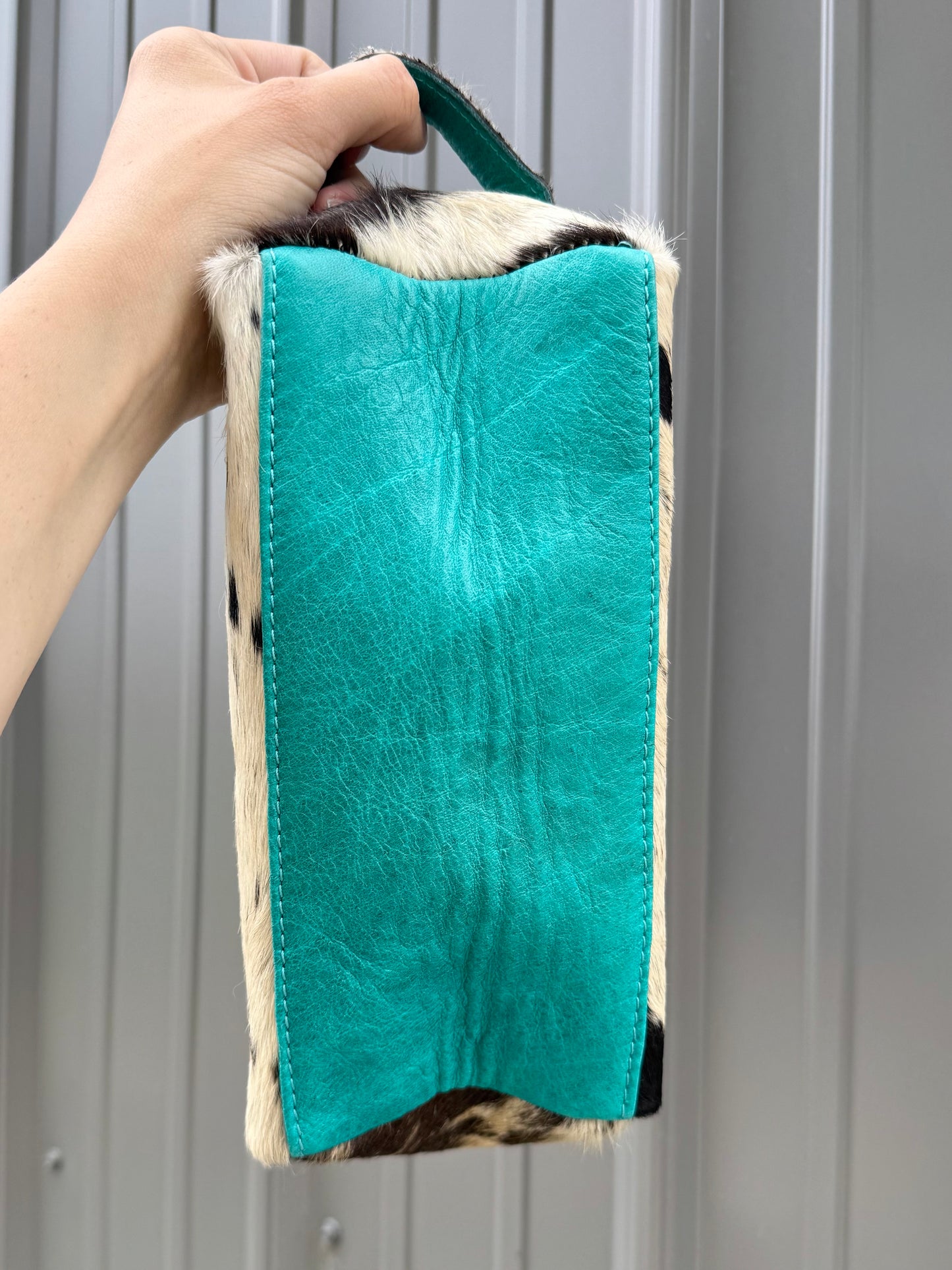 Black Cowhide Turquoise Makeup Cosmetic Bag