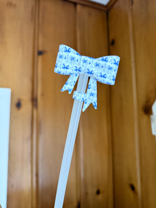 Dainty Blue Bow Straw Topper