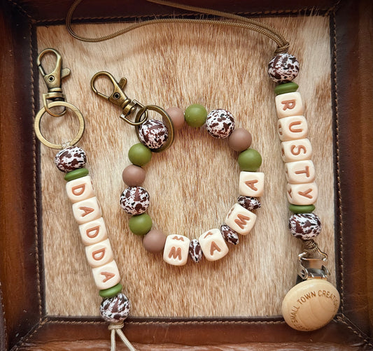 Army Green Brown Cowhide Family Set