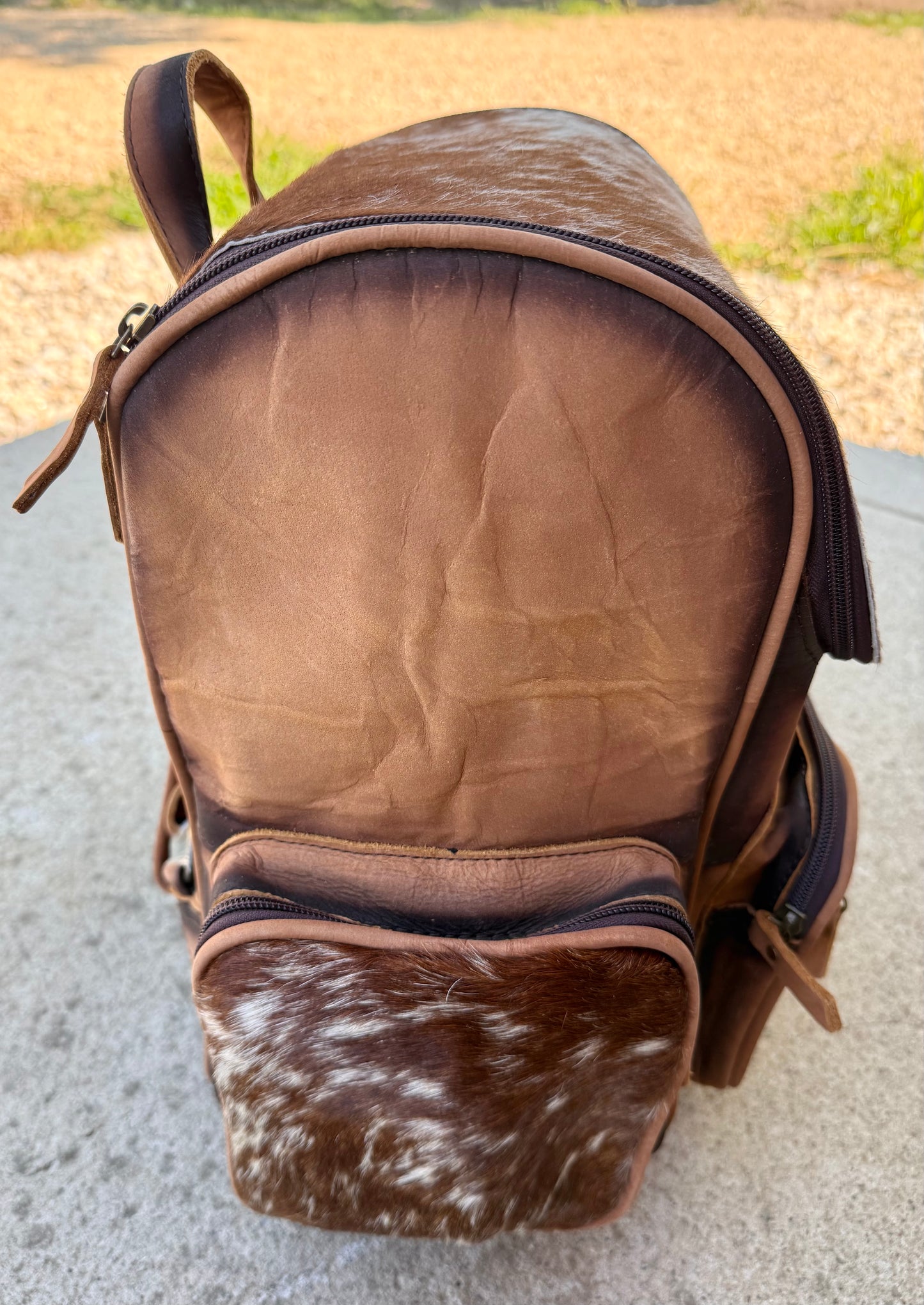 Tooled Leather Speckled Brown Cowhide Rustic Leather Backpack / Diaper Bag