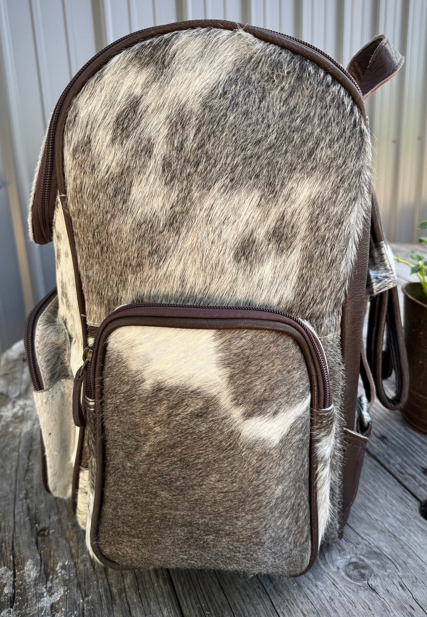 Spotted Gray Cowhide Backpack / Diaper Bag