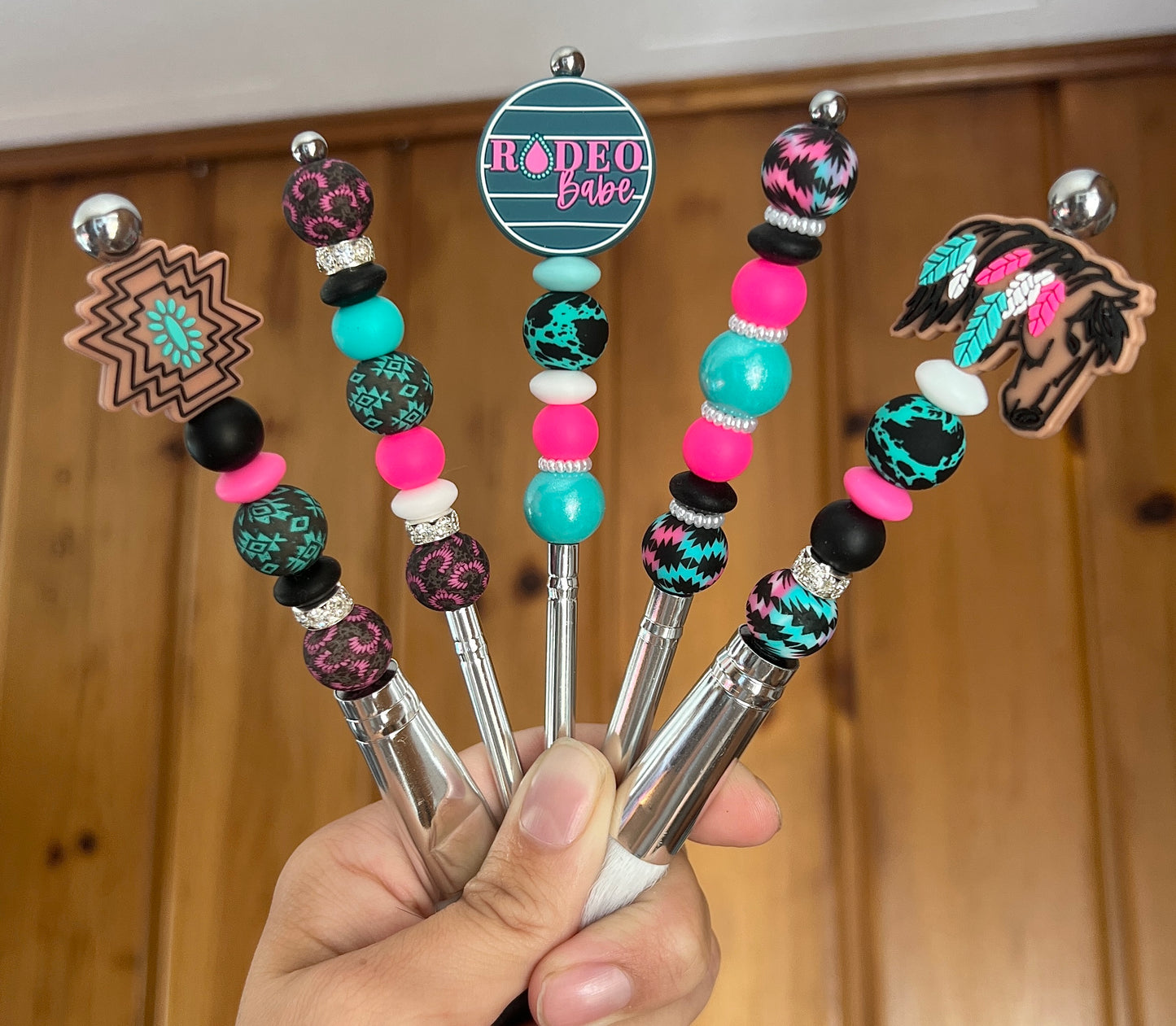 Rodeo Babe Horse Turquoise/Pink Aztec Makeup Brushes