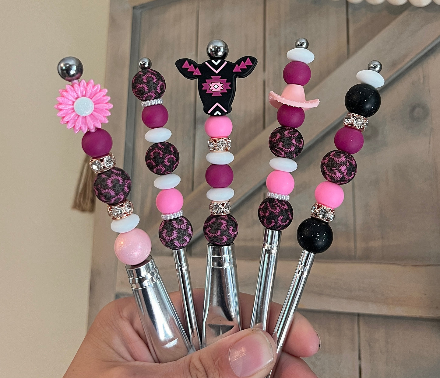 Pink Aztec Cow Makeup Brush Set