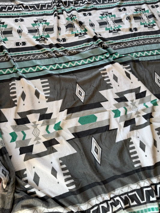 Gray and Turquoise Aztec Queen Size Blanket