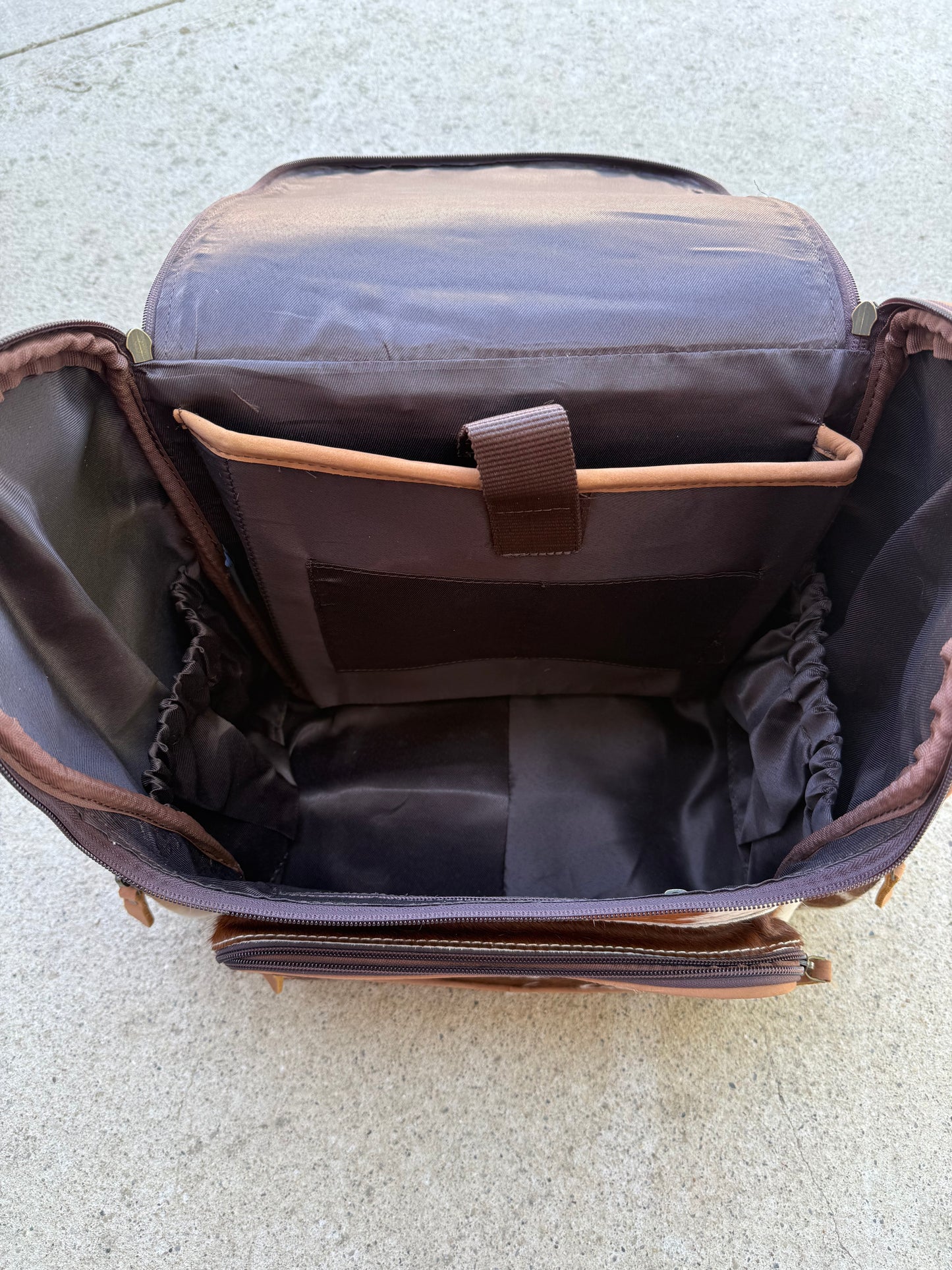 Tooled Leather Spotted Brown Cowhide Rustic Leather Backpack / Diaper Bag