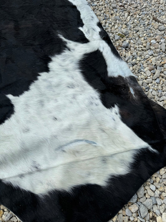 Jumbo Black White & Brown Spotted Genuine Cowhide Rug #17