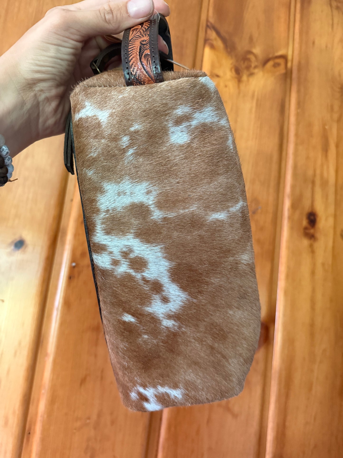 Tooled Leather Cowhide Toiletry Bag