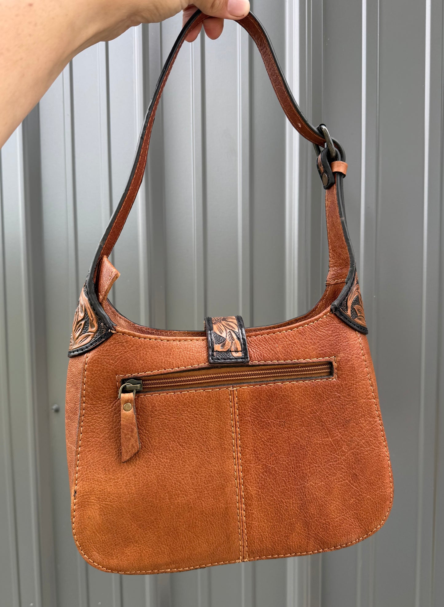Tooled Genuine Brown Cowhide Purse
