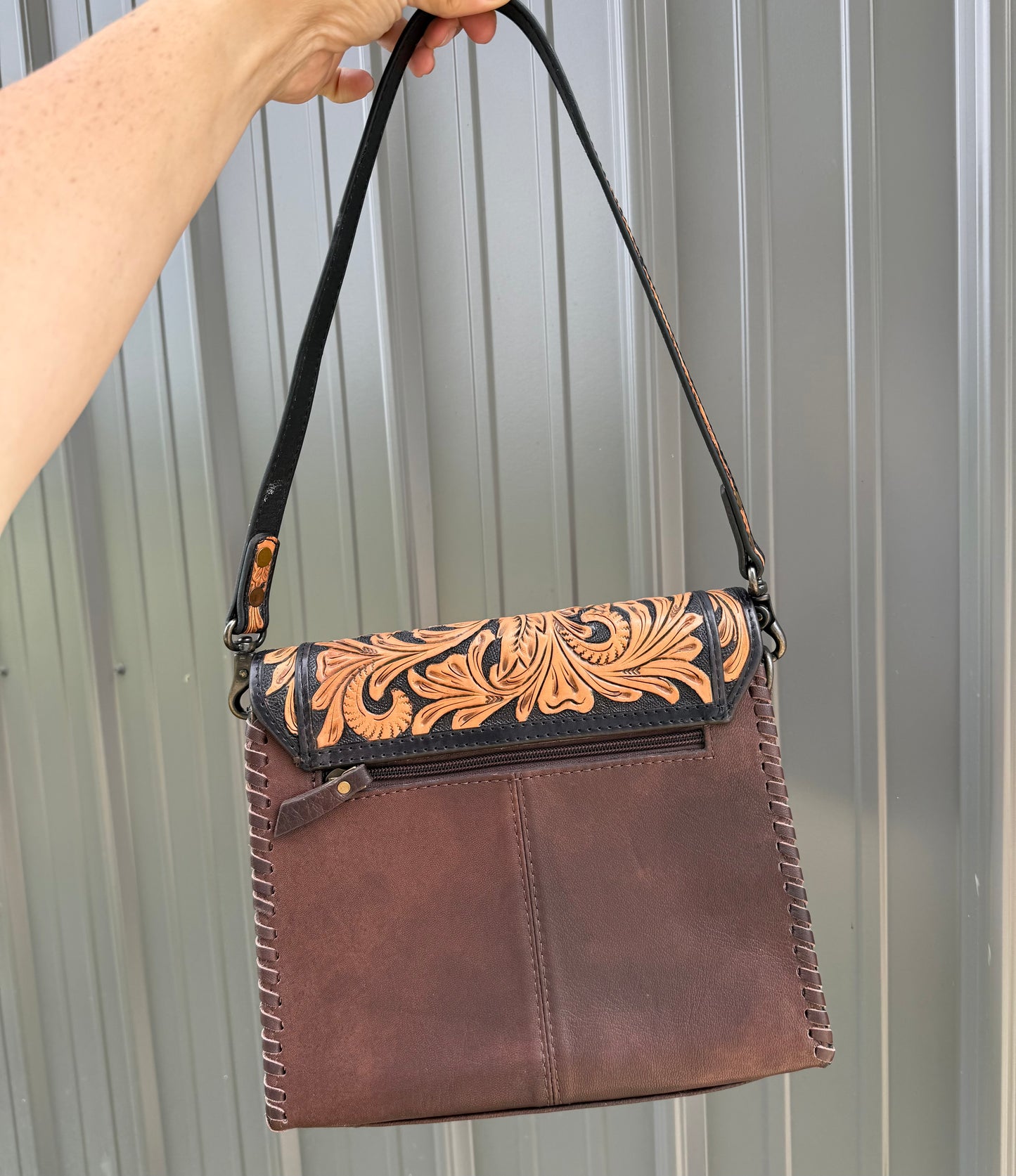 Turquoise Flower Tooled Genuine Cowhide Purse