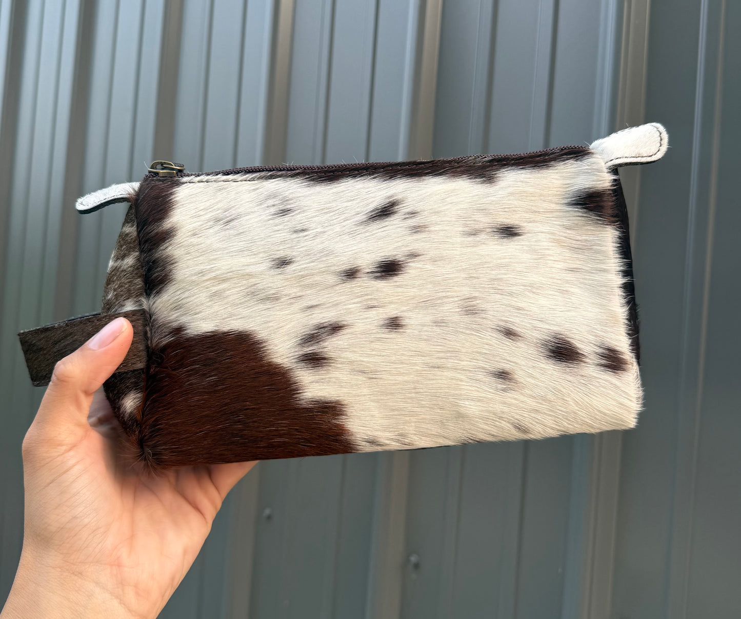 Dark Brown Cowhide Makeup Cosmetic Bag