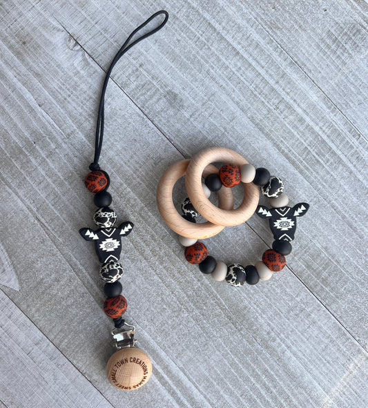 Rust Aztec Black/White Cow Hide Teether Bundle