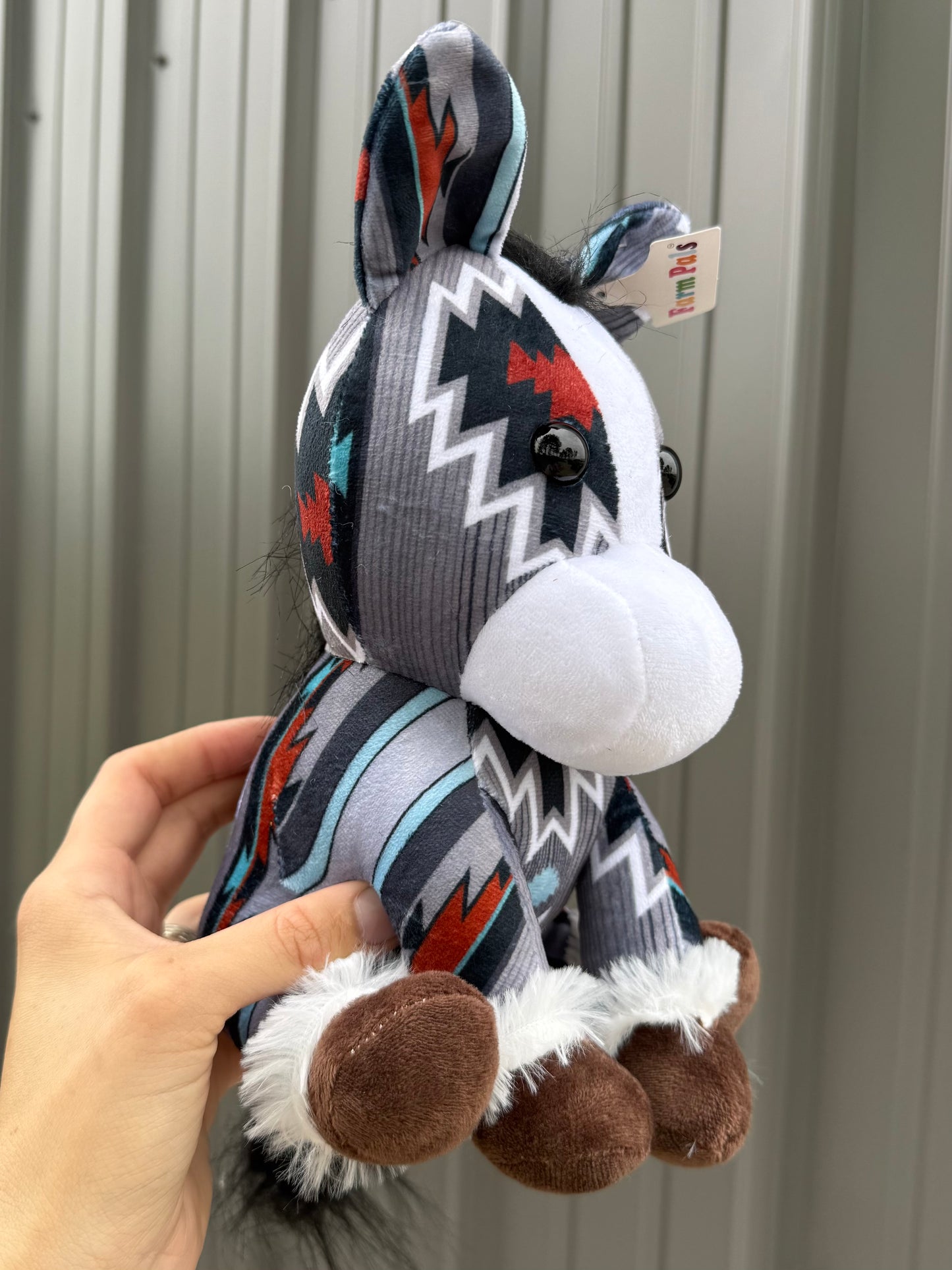 Gray Red Turquoise Aztec Sitting Horse Plushie